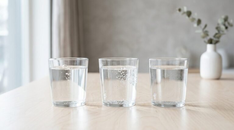 Three glasses of water side by side for comparison