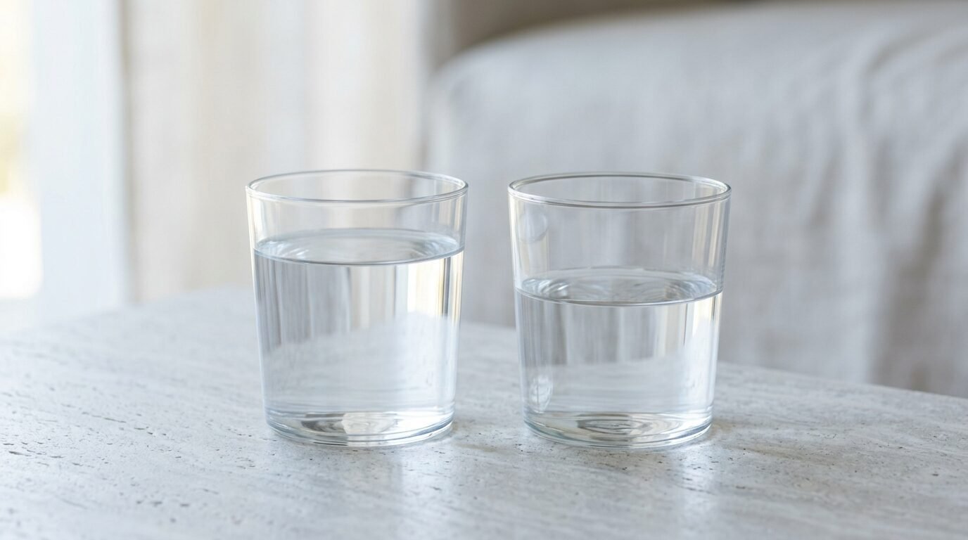 Two glasses of water side by side, representing a comparison of claims