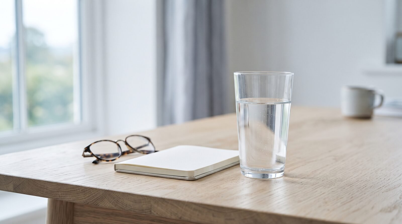 A glass of water on a table beside a notebook, suggesting a considered look at the evidence