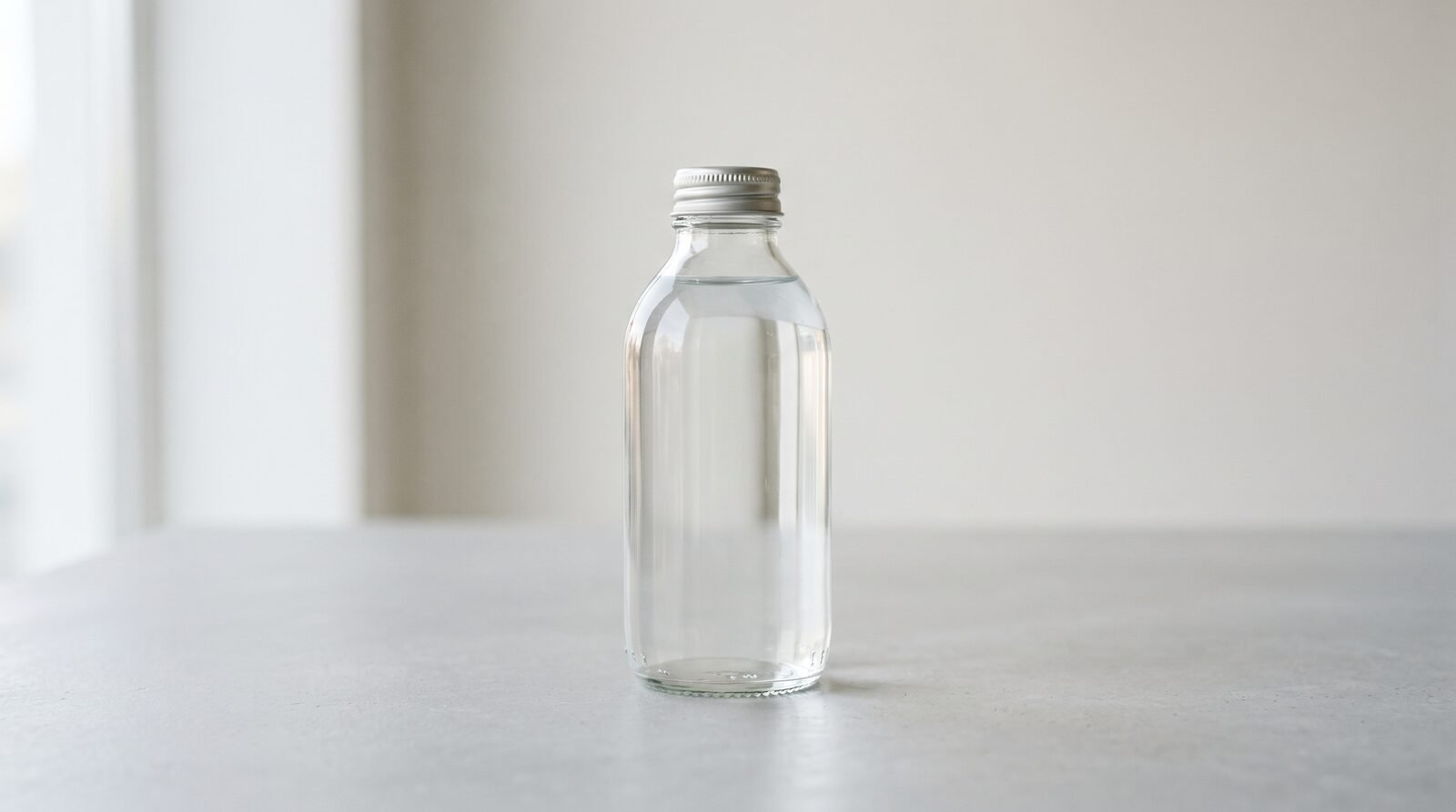 A plain sealed bottle of water on a neutral background