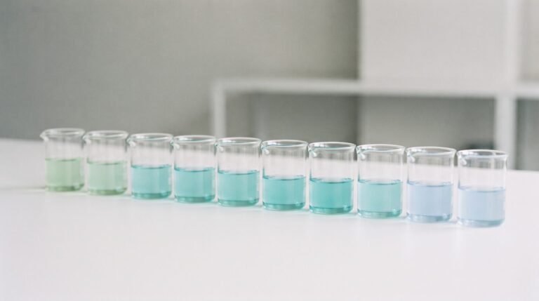 A row of water samples in glass beakers showing subtle differences